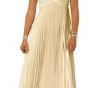 Women Bridesmaid Dress with Scarf Strapless Pleated Flowy Formal Evening Gown Maxi Dresses (Gold, S)