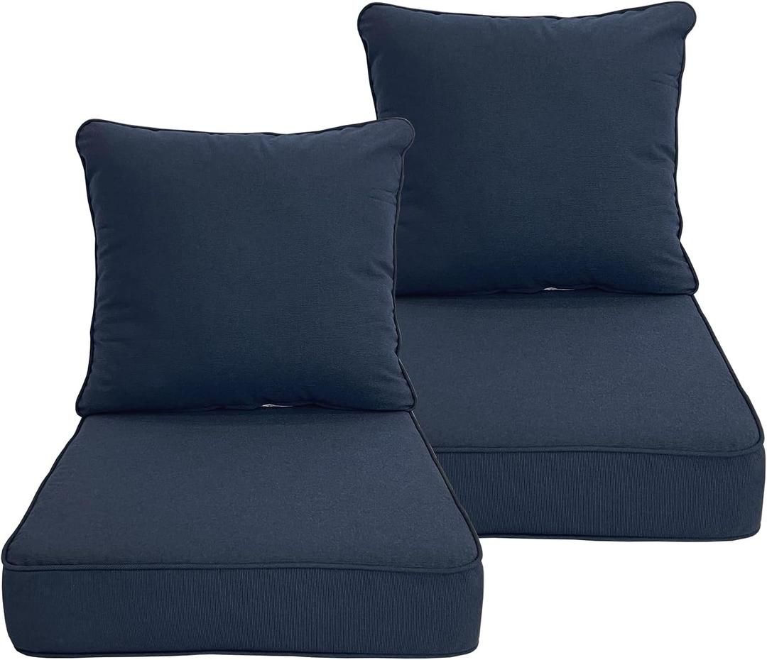 2 x Deep Seat Cushion 22x24 2 Set (4 Pcs) for Outdoor Furniture, Water Repellent Fade Resistant Patio Cushions for Sofa, Chair, Lounge, Polyester Navy