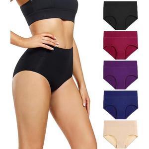 wirarpa Women's Underwear High Waisted Ladies Cotton Panties Soft Full Coverage Briefs 5 Pack XL