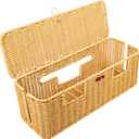 Longer Cable Management Box, 16In Handwoven Cord Management Box with 5 Slots, Floor Cord Hider Boxes for Power Strip and Wire, Cable Organizer Boxes with Lid for Desk, Floor, Office, Living Room (Rectangle, Natural)