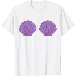 Mermaid Seashell Bra Purple Shells Cartoon Graphic T-Shirt, Small