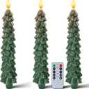 Homemory 3 Pcs Christmas Tree Candles with Remote, Waxy Flameless Taper Candles Flickering, Green LED Candlesticks Battery Operated for New Year Celebration Holiday Decorations 9.7 Inches