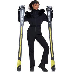 YEEFINE Women's Ski Suit One Piece Jumpsuits Snowsuits Waterproof Snowboard Suit Winter Outdoor Ski Jacket and Pants (Large, Black01)