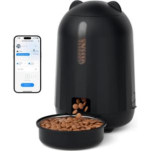 PAPIFEED Automatic Cat Feeder, AppControlled WiFi Auto Food Dispenser with Dual Power Backup, Slow Feeding Mode, 3L EasyClean Feeder for Cats & Small Dogs (Black)