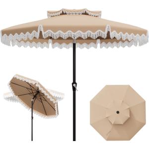 AreShark 9FT 2 Tier Fringe Patio Umbrella w/Tilt, Beige
Tassel Outdoor Umbrella with Crank & 8 Fiberglass Ribs, UV Protection & Windproof for Garden, Deck, Backyard, and Pool