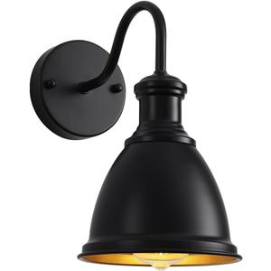 1-Light Vintage Black Wall Sconces, Hardwired Indoor Wall Lights with Metal Shade, Gooseneck Wall Lamps for Bedroom, Living Room