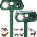 2026 Solar Animal Repellent Ultrasonic Outdoor 2 Pack, Motion Sensor Deer & Cat Deterrent with Flashing Light, Professional Squirrel Rabbit Raccoon Repeller for Garden Yard Defense