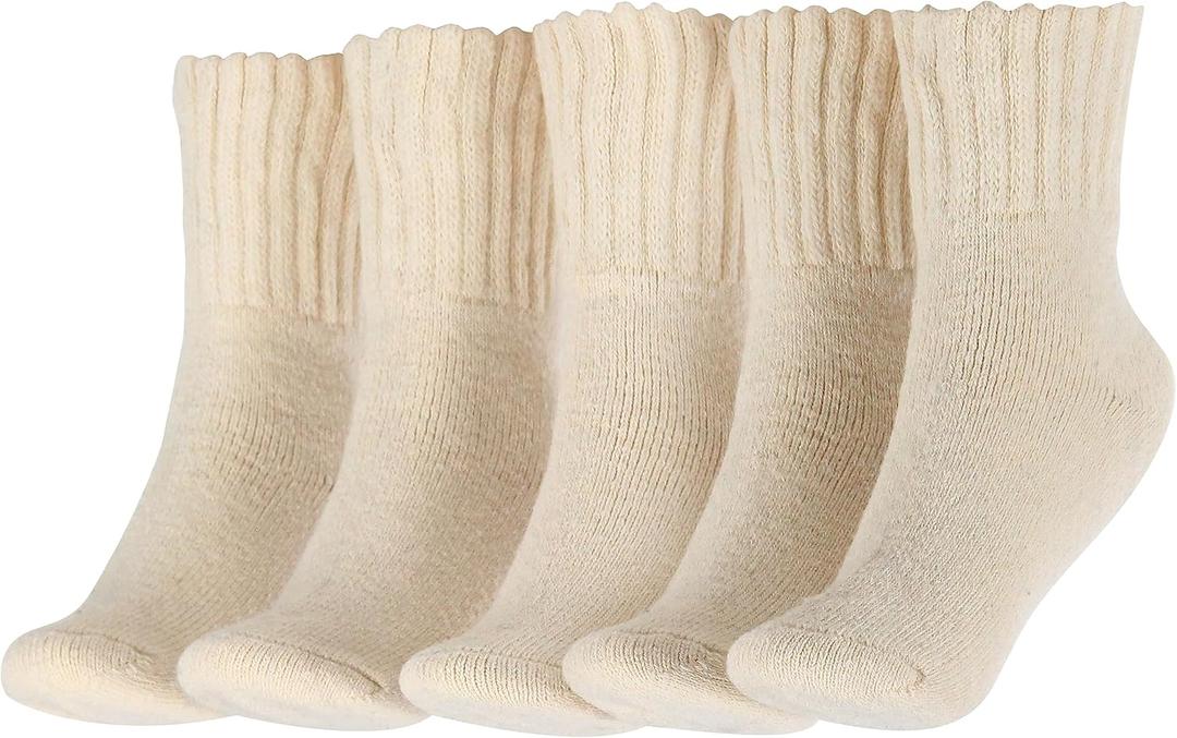 BenSorts Women's Winter Boots Socks Thick Warm Cozy Crew Socks Solid Color Gifts (Medium, Beige 5 Pairs)