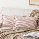 Throw Pillow Covers 26x26 Set of 2 Striped Fringe Pillow Cover Farmhouse Cushion Covers with Tassel Neutral Boho Pillows Decorative Square Pillowcase for Couch Sofa Bed, Red