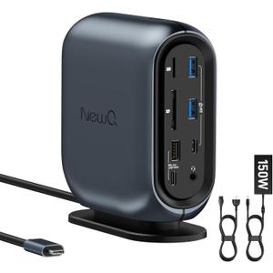 16-in-1 Universal Docking Station for All Laptops with 150W Power Adapter, Triple Monitor for Mac, Windows, ChromeOS, Linux, Dual HDMI, DP, 10Gbps USBC USBA, Gigabit Ethernet, SD/TF, Audio