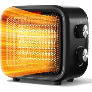 Small Space Heater, 1500W Mini Desk Heater for Office, Portable PTC Ceramic Heater with Thermostat, 2S Fast Heating, Safe & Quiet for Bedroom, Bathroom, Under Desk & Indoor Use