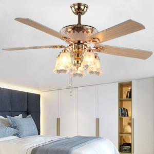 52-Inch Golden Modern Ceiling Fan with 5 Reversible Blades, Frosted Light Kit, Remote Control, Quiet & Eco-Friendly Chandelier Fan Light