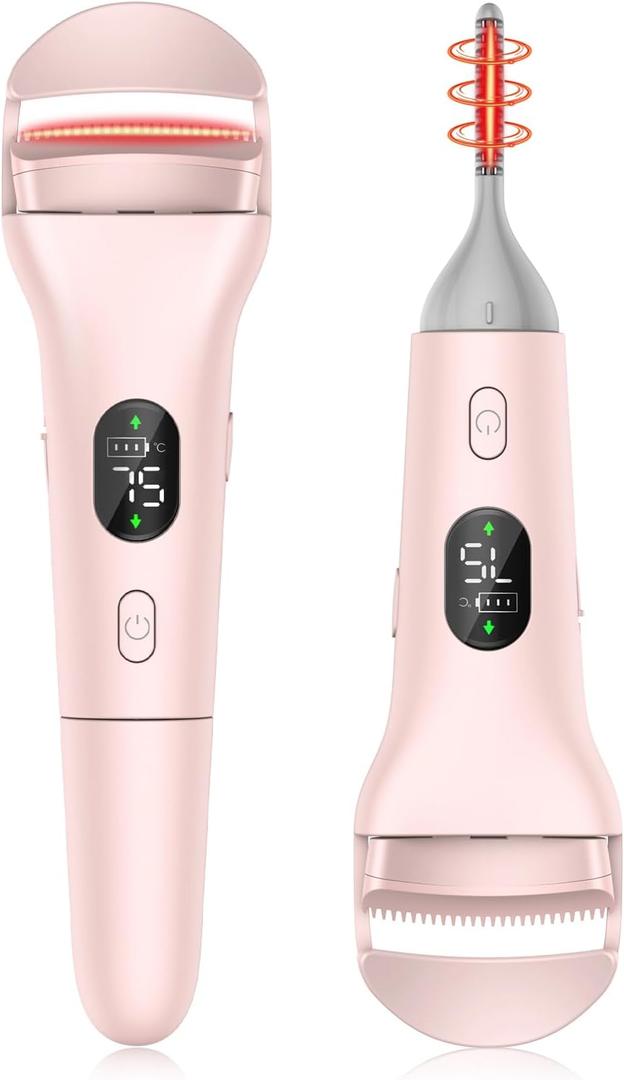 Dual Head Heated Eyelash Curler, Fast Heat Up in 8s, Heated Eyelash Curler for Women, Safe Anti-Scald Heated Lash Curler with 5 Temperature, Natural 24H Long-Lasting Curls, Portable for Travel