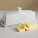 Butter Dish with Lid,WERTIOO Butter Dish With Lid for Countertop,7.6" x 3.3" Butter Tray,Butter Holder for 1 Stick.Textured Tray Butter Keeper for Non Slip Storage,Ceramic - White