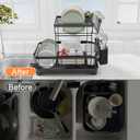 Dish Drying Rack Two-Tier Drying Rack with Utensil Holder, Auto-Draining Dish Rack for Kitchen Counter, Large Capacity for Plates, Bowls, Cups, Dish Drainer with Drainboard, Black
