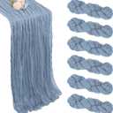 6 Pack Dusty Blue Table Runner 10ft Boho Gauze Fabric Cheesecloth Table Runner 35 x 120 Inch Rustic Sheer Runner for Spring Holiday Baby Shower Home Dcor Party Wedding Decoration