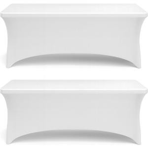 Stretch Spandex Table Covers 4FT, Pack of 2 Fitted Tablecloths for Rectangle Tables, Stretchy Wrinkle Resistant Folding Table Cover, White