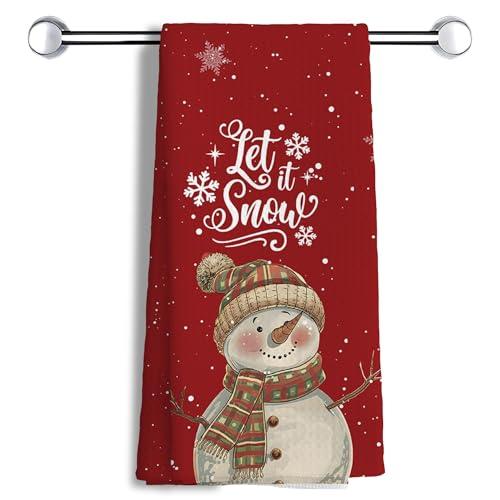 MANCUNCER Snowman Let It Snow Winter Kitchen Towels Dish Towels,Winter Kitchen Towels，Snowflakes Winter Seasonal Decor Towels for Cooking， Winter Dish Towels for Kitchen Bathroom 16x24 Inch