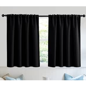 RYB HOME Blackout Curtains for Bedroom - Solid Light Block Blinds Privacy Noise Reduce Drapes for Kids Nursery Laundry Kitchen Cafe Window Decor, W 52 x L 34 inch per Panel, Black, 1 Pair
