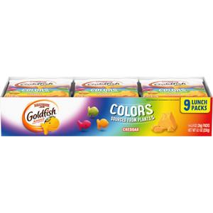 Goldfish Colors Cheddar Crackers, Snack Pack, 0.9 oz, 9 CT Multi-Pack Tray (EXP 10/12/25)