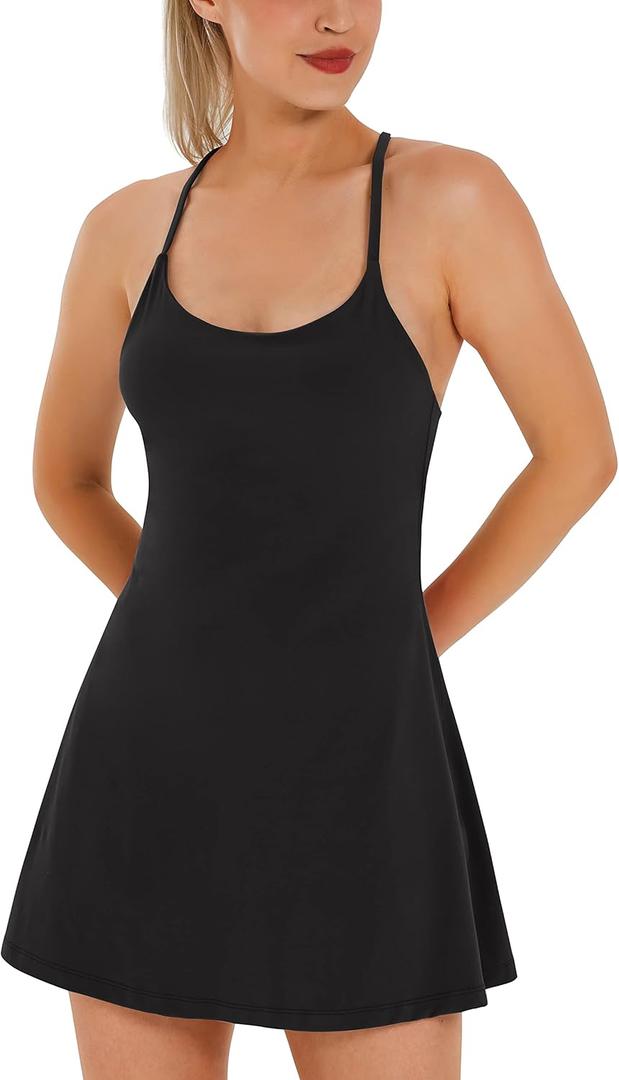 Womens Tennis Dress, Athletic Dress with Built-in Bra & Shorts Pockets Summer Dresses for Women Golf Outfits for Workout, L