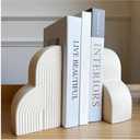 Concrete Bookends Decorative for Heavy Books - Aesthetic Boho Style Set of 1, White Decorative Bookends for Shelves, Office Boho Decor, Home Decor, or Library Decor (Cream White)