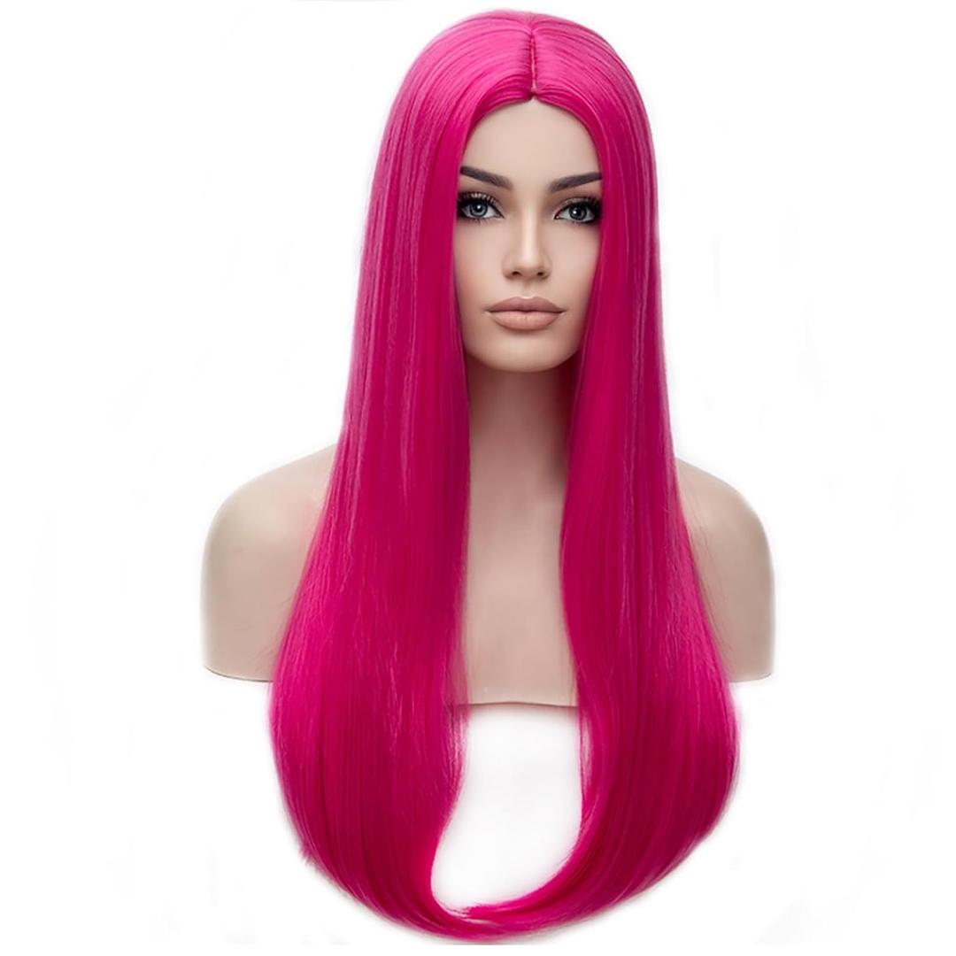 BERON Pink Wigs for Women Silky Long Straight Girls Wig Hot Pink Women and Girls Wigs Magenta Heat Resistant Synthetic for Cosplay Party or Daily Use (25 Inch (Pack of 1))
