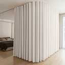 MaKefeile Room Divider Curtains & Flexible Bendable Tracks Set,Privacy Dividers Ceiling Track Curtain Window Blackout Curtains for Living Room Bedroom (W100 × H84 in 1 Panel Beige Drape & White Rail)