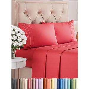 Queen Size 4 Piece Sheet Set - Comfy Breathable & Cooling Bed Sheets Set - Hotel Luxury Bedding for Women, Men, Kids, Teens, Boys & Girls - Deep Pockets, Ultra-Soft and Wrinkle Free - Oeko-Tex - Red