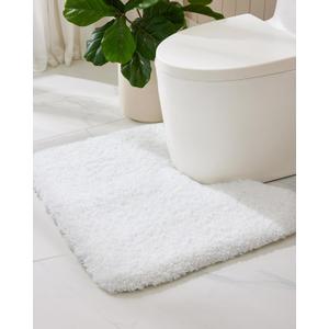 ILANGO White Toilet Rugs U Shaped 22" 24" Non Slip & Super Absorbent Extra Thick Soft, Washable Bath Mats for Bathroom Floor, Microfiber Plush Shaggy Contour Bath Rugs for Toilet,Dry Quick, 1'10" X 2'