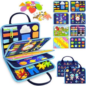 Gojmzo Busy Board Montessori Toys for Toddler Boy Birthday Gifts, Busy Book Sensory Toys for Toddlers, Learning Educational Toddler Travel Activities, Blue/P8