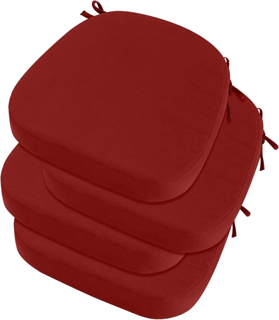 idee-home Outdoor Chair Cushions Set of 4, 17" x 17" x 3" Thick D-Shaped Patio Furniture Outdoor Seat Cushions Waterproof with Ties, Dining Pads (Spice)