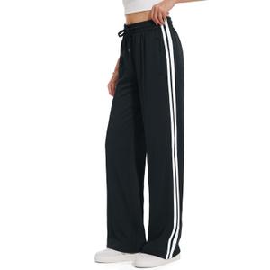 Tapata Women's 28/30/32/34 Inseam Track Pants Loose Straight Leg Jogging Sweatpants Warm-Up Sports Athletic Running (Medium, Black)