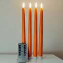 Orange Flameless Taper Candles with Remote, Flickering Battery Powered Holiday LED Candlesticks Set of 4