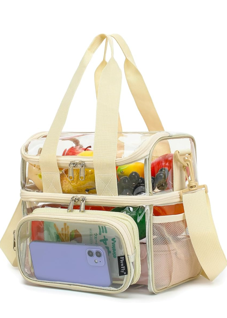 FlowFly Double Layer Cooler Insulated Lunch Bag Adult Lunch Box Large Tote Bag for Men, Women, With Adjustable Strap,Front Pocket and Dual Large Mesh Side Pockets