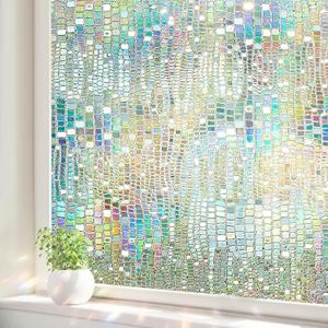 Window Privacy Film, Stained Glass Window Films 3D Rainbow Decorative Static Cling Iridescent Window Tint Heat Blocking Decals Covering for Home Door Vinyl 23.6" x 78.7"