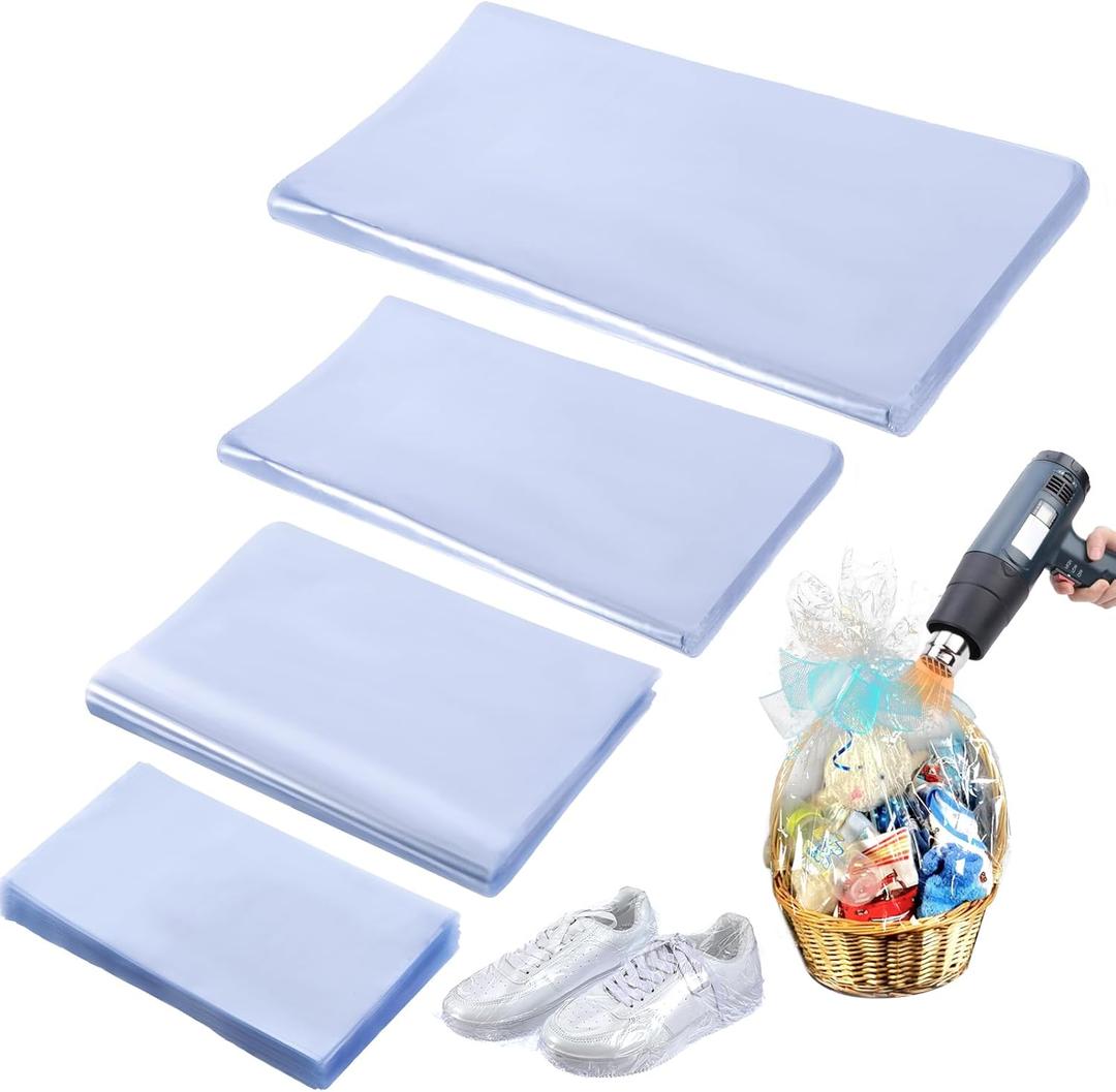 Yolev 500pcs Heat Shrink Wrap Bags for Baskets, 4 Sizes Clear POF 14"x20"(100) 8"x12" (100) 8"x10" (100) 4"x6" (200), Heat Seal Bags Film for Soap Book Bath Bomb Jar Tumbler Sleeve Packaging