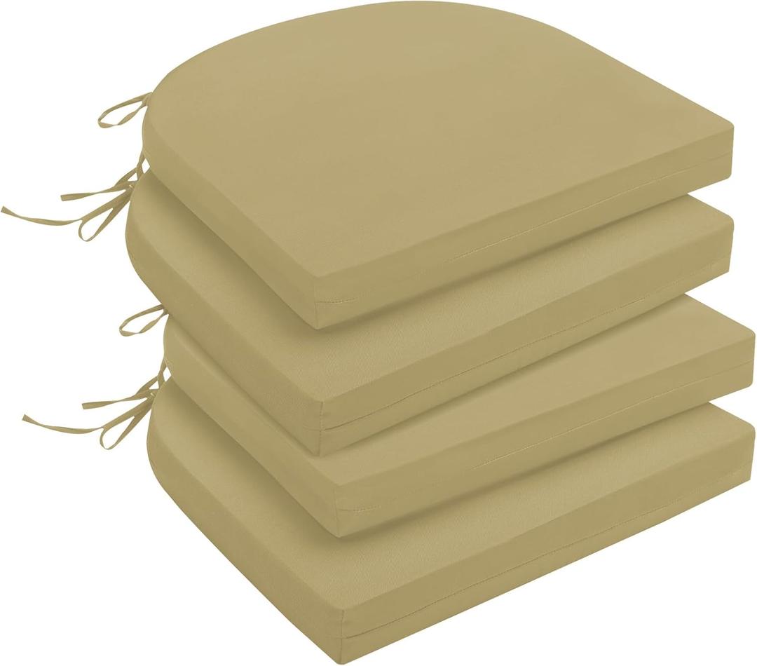 downluxe Outdoor Chair Cushions Set of 4 for Patio Furniture, Water-Resistant Patio Chair Cushions with Ties, High Density Foam Outdoor Seat Cushion, 17" X 16" X 2", Khaki