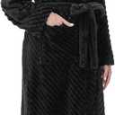 Yurhap Premium Robes for Women - Super Soft Cozy Fleece Womens Robe Plush Long Bathrobe (XX-Large-3X-Large, Black)
