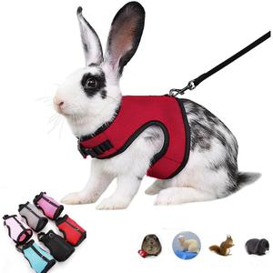 Ferret Harness and Leash Set Escape Proof, Soft Rabbit Mesh Vest Adjustable Buckle for Bunny Guinea Pig Hamster Walking Small Animal Pets Rat, Red M (M (Neck:5.5"-7" Chest:6.2"-8.5"))