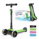 Besrey Toddler 3 Wheel Scooter for 3-10 Years Old Boys and Girls,Kids Scooter With LED Lights and Adjustable Height,Green