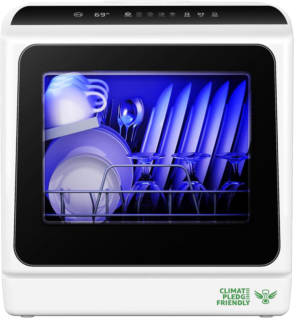 EUHOMY Countertop Dishwasher Portable with 6 Programs, 5L Built-in Water Tank for Apartments & RV, 167 High-Temp, No Hookup Needed, Mini Dishwasher with Baby Care, Air Dry/Quick/ECO/Fruit/Normal Mode