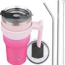 30 oz Tumbler with Handle and 2 Straw 2 Lid, Insulated Water Bottle Stainless Steel Vacuum Cup Reusable Travel Mug, Cherry (Sakura)