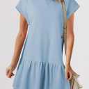 BLENCOT Womens Summer Dresses Casual Cap Sleeve Spring Ruffle Mini Sporty Sweatshirt Trendy Tshirt Dress