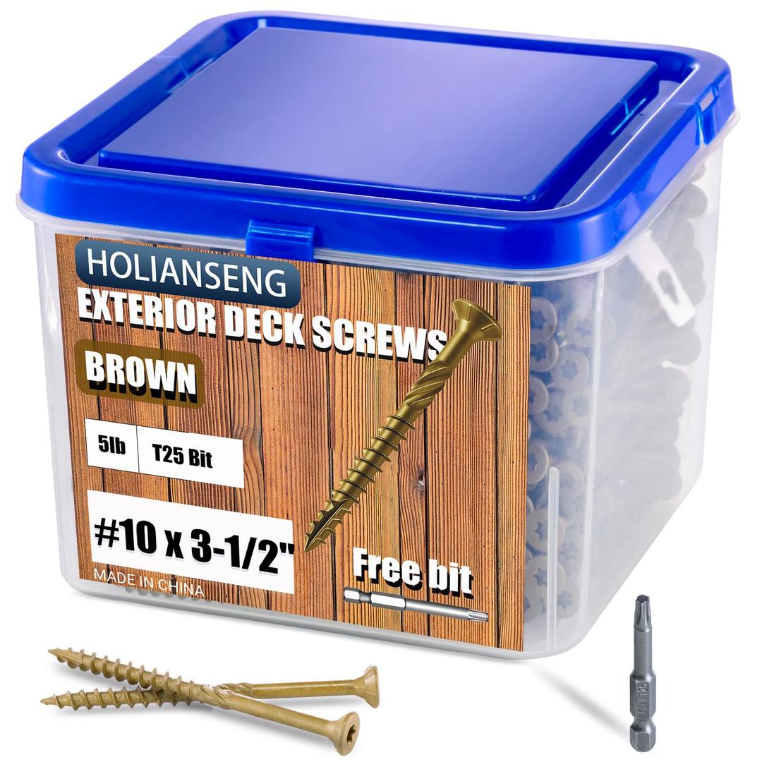 Deck Screws 3-1/2 Inch, #10 x 3-1/2, 5lb, 285Pcs Rust Resistant, Brown Epoxy Coated, Outdoor Screws, Torx/Star Drive, T25 Bit