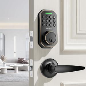 Keyless Entry Door Lock Set Smart Locks for Front Door Keypad Door Lock with Handle Auto Lock One Time Password Anti Peeping Password IP54, Bronze (Oil Rubbed Bronze)