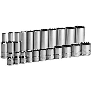 Capri Tools 3/8 in. Drive 12-Point Shallow and Deep Socket Set, SAE, 1/4 to 7/8 in, 22-Piece