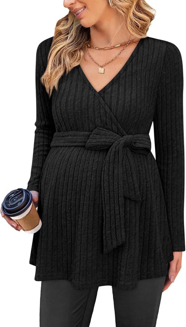 Womens Maternity Shirts Long Sleeve Pregnancy Tops Casual V Neck Ribbed Knit Pregnant Blouses (Small, Black) Womens Maternity Shirts Long Sleeve Pregnancy Tops Casual V Neck Ribbed Knit Pregnant Blouses (Small, Black)