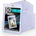SAMYUCHO 50ct Magnetic Card Holders, 35pt Magnetic Trading Card Protectors U-V Protection Display Cases, Hard Plastic Sleeves for Sports Game MTG Standard Cards