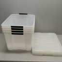 IRIS USA 40 Qt Stackable Plastic Storage Bins with Lids, 4 Pack - BPA-Free, Made in USA - See-Through Organizing Solution, Latches, Durable Nestable Containers, Secure Pull Handle - Clear